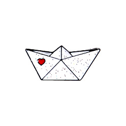 Blanco Broches creativos de aleación de zinc, pin de solapa de esmalte, con embragues de mariposa de hierro o embragues de goma, electroforesis de color negro, forma de barco de papel con corazón, blanco, 11.5x24.5 mm, pin: 1 mm
