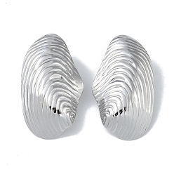 Stainless Steel Color Tarnish Resistant 304 Stainless Steel Stud Earrings, Shell Shape, Stainless Steel Color, 43.5x25mm