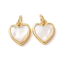 Real 18K Gold Plated Brass & Natural White Shell Pendants, Heart Charm, Long-Lasting Plated, Cadmium Free & Lead Free, Real 18K Gold Plated, 12x10x3mm, Hole: 3mm