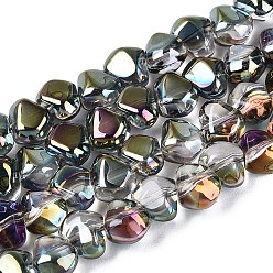 Светло-зеленый Коричневый Гальванизируйте прозрачное стекло бисер нитей, самородки, Топ пробуренной, оливковый, 6.5x7.5x4.5~5 мм, отверстие : 0.8~1 мм, около 99~100 шт / нитка, 21.26~22.24 дюйм (54~56.5 см)