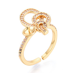 Настоящее золото 18K Узел латунный микропаве кубический цирконий чашка колышек закрепка кольца, регулируемые настройки колец для полупросверленных бусин, без кадмия, без никеля и без свинца, реальный 18 k позолоченный, 17x15 мм, регулируемый, штифты : 0.6 мм