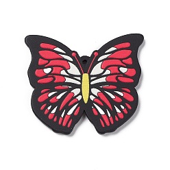 Brique Rouge Pendentifs en résine opaque, charmes de papillon, firebrick, 33x38.5x2.5mm, Trou: 1.4mm