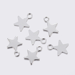 Stainless Steel Color 304 Stainless Steel Charms, Star, Stainless Steel Color, 8.4~9x7x0.6~0.7mm, Hole: 1.2mm