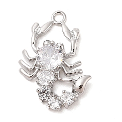 Платинированный Подвески из прозрачного стекла с инкрустацией из латуни, креветка, Реальная платина, 24x16.5x4.2 мм, отверстие : 1.6 мм