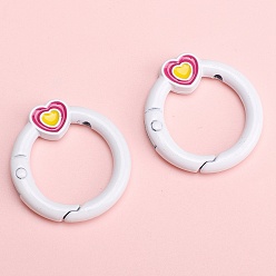Белый Кольца пружинные затворные из сплава эмали, сердце, белые, 27 мм