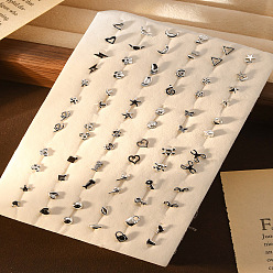 Платина 50пары комплектов сережек-гвоздиков из сплава, разнообразные, платина, 150x110 мм