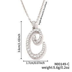 Letter C Элегантные модные латунные ожерелья с подвесками в виде алфавита из микропаве из прозрачных кубических цирконий, серебряный цвет гальваническим, буква С, 15.75 дюйм (40 см)