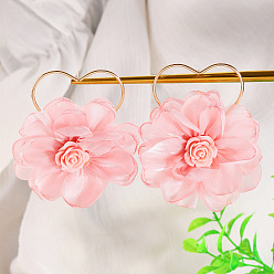 Pink Серьги-гвоздики из сплава ткани в форме сердца с цветком, розовые, 83x70 мм