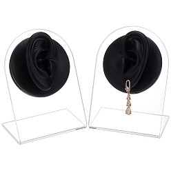 Black 2Pcs 2 Styles Soft Silicone Ear Displays Mould, Earrings Ear Stud Display Teaching Tools for Piercing Suture Acupuncture Practice, with 2Pcs Acrylic Display Pedestals, Black, 63~63.5x26mm, 1pc/style