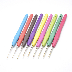 Mixed Color Iron Crochet Hooks Needles, with Rubber Handle, Mixed Color, 135x11x9mm, Pin: 0.5~2.5mm, 9pcs/set