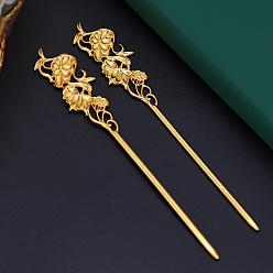 Golden Alloy Hair Stick Findings, Flower, Golden, 140x120mm