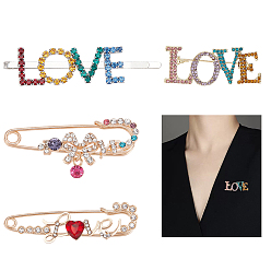 (52) Непрозрачная лаванда 2 шт. 2 стили сплава брошь со стразами, с 2шт. 2 стильными металлическими булавками для килта со стразами, разнообразные, разноцветные, булавки: около 15~17x56~71x6.5~7мм, брошь: около 17~62x28.5~43мм, 1 шт / стиль