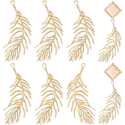 Настоящее золото 18K Латунные подвески, перо, реальный 18 k позолоченный, 37.5x12.5x1.5 мм, отверстие : 1.2 мм, 12 шт / коробка