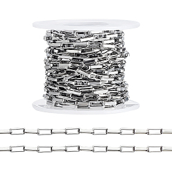 Stainless Steel Color 304 Stainless Steel Paperclip Chains, Unwelded, with Spool, Stainless Steel Color, 8x3x1.5mm
