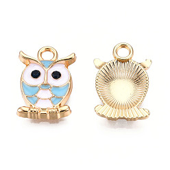 Небесно-голубой Подвески из эмали и сплава, со стразами, золотой свет, сова, голубой, 17x11.5x3.5 мм, отверстие : 2.5 мм