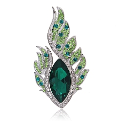 Изумруд Брошь из золотого сплава, булавка для лацкана со стразами, перо, изумруд, 60x33 мм