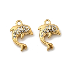 Dolphin 304 нержавеющая сталь с подвесками из хрустальных страз, ионное покрытие (ip), золотые, дельфин, 14.5x10x3.5 мм, отверстие : 1.4 мм