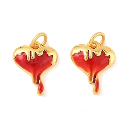 Красный Латунь эмаль подвески, сердце прелести, долговечный, без свинца и без кадмия, реальный 24 k позолоченный, с целью перехода в кольце, красные, 11.5x9.5x3 мм, отверстие : 2 мм