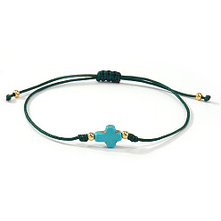 Темно-Зеленый Браслеты из окрашенных синтетических бирюзовых бусин зеленого цвета и латунных бусин, сплетенные из бусин., украшения из полиэстеровой нити, плетеные для женщин, крестик, темно-зеленый