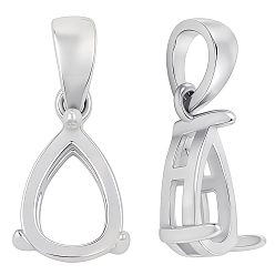 Платина 2 шт. подвески из стерлингового серебра с родиевым покрытием, кабошоны, слеза, с печатью 925, платина, лоток : 8.5x6.5 мм, 11.5x7.5x5 мм, отверстие : 3 мм, 2 шт / комплект