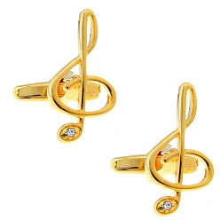 Golden Brass with Glass Rhinestone Cufflinks, Musical Note, Golden, 17.5x14.5mm