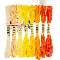 Yellow 6-Ply Polycotton Embroidery Floss, Cross Stitch Threads, Yellow, 0.8mm, 8bundle/set