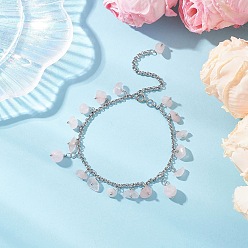 Розовый Кварц 304 браслеты с подвесками из натурального розового кварца из нержавеющей стали, браслеты-цепочки роло для женщин, 7-7/8 дюйм (20 см)