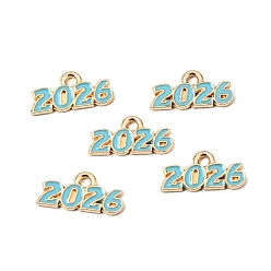 Синий Подвески из эмали и сплава, число 2026 прелести, золотой свет, синие, 9x18x1.5 мм, отверстие : 1.8 мм
