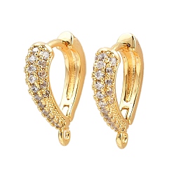 Настоящее золото 18K Латунные серьги-кольца из прозрачного кубического циркония, долговечный, без никеля , с петлей, реальный 18 k позолоченный, 16x14.5x3.5 мм, отверстие : 1.2 мм, штифты : 1 мм