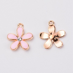 Pink Кулон из цинкового сплава с эмалью, с кристально горный хрусталь, золотой свет, розовые, 20.5x18x2.5 мм, отверстие : 2 мм
