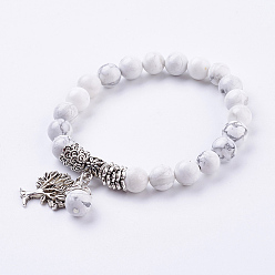 Говлит Естественно Howlite стрейч браслеты, с подвесками тибетском стиле, 2 дюйм (51 мм)