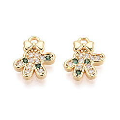 Зеленый Латунные микро проложить кубического циркония прелести, перчатки, долговечный, без никеля , реальный 18 k позолоченный, зелёные, 11x9.5x2.5 мм, отверстие : 1.4 мм