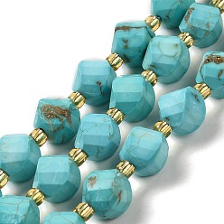 Turquoise Foncé Perles de howlite naturelles teintes, avec des perles de rocaille, torsion facettes, turquoise foncé, 8x8.5x7mm, Trou: 1mm, Environ 39 pcs/chapelet, 15.51 pouce (39.4 cm)