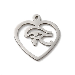 Eye Non-Tarnish 201 Stainless Steel Pendants, Laser Cut, Stainless Steel Color, Heart Charm, Eye, 15x14x1mm, Hole: 1mm