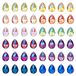 (52) Непрозрачная лаванда 72 шт. 12 цвета каплевидной формы пришивные стразы, стекло горный хрусталь, 2 звенья с отверстиями, плоская спинка с покрытием, аксессуары для одежды, разноцветные, 14x10x3.5 мм, отверстие : 1.2 мм, 6 шт / цвет