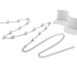 Платина Цепочки из сплава и пластика с имитацией круглого жемчуга, бикини цепи, белые, платина, 400 мм