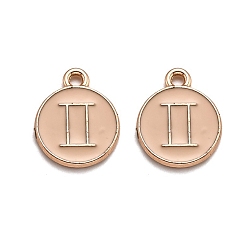 Близнецы Подвески из эмали и сплава, плоский круглый с созвездием / знак зодиака, золотые, Близнецы, 15x12x2 мм, отверстие : 1.5 мм