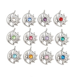 Нержавеющая Сталь Цвет 304 из нержавеющей стали горный хрусталь подвески, подвески-камни со звездами и луной, цвет нержавеющей стали, 19.5x16x3.5 мм, отверстие : 1.6 мм