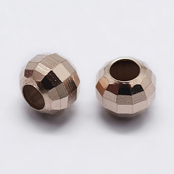 Розовое Золото 925 шарики из стерлингового серебра spacer, граненые, круглые, розовое золото , 4x3.5 мм, отверстие : 2 мм