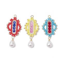 (52) Непрозрачная лаванда 3шт 3цвета стеклянные цилиндрические ромбовидные подвески из бисера, с 304 кольцами из нержавеющей стали и пластиковой имитацией жемчуга, разноцветные, 43x22x8 мм, отверстие : 3 мм