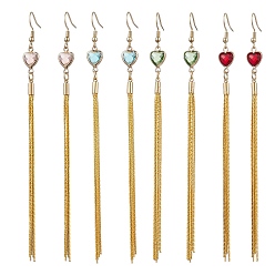 (52) Непрозрачная лаванда Серьги-подвески из стекла и латуни в виде цепочек «бостон», сердце, золотые, разноцветные, 5-1/8x3/8 дюйм (13.1x0.9 см)