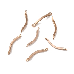 Rose Gold Ion Plating(IP) 304 Stainless Steel Connector Charms, Curved Bar Links, Rose Gold, 15x2x2.5mm, Hole: 1mm