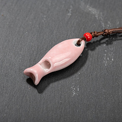 Pink Фарфоровые подвески в виде рыбок и свистков с регулируемым вощеным шнурком., розовые, 17.72~31.50 дюйм (45~80 см)