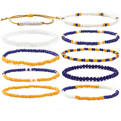 Золотистый 10шт. браслеты из стеклянного бисера и эластичного стекла, Регулируемые акриловые браслеты с бусинами для женщин, подходящие для игрового дня., золотые, 6.89 дюйм (17.5 см) ~ 11.02 дюйм (28 см)