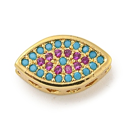 Golden Messing Micro Pave bunte Zirkonia Perlen, Auge, golden, 13x7.5x4 mm, Bohrung: 1.4 mm