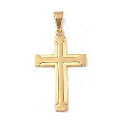 Настоящее золото 18K Вакуумное покрытие pvd 304 подвески из нержавеющей стали, крест подвески, реальный 18 k позолоченный, 41x25x2.5 мм, отверстие : 8x5 мм