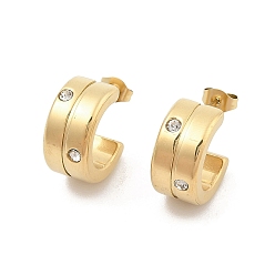 Золотой Вакуумное покрытие pvd 304 серьги-гвоздики из нержавеющей стали для женщин, серьги-кольца со стразами, золотые, 18x8.5 мм