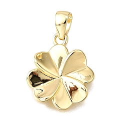 Настоящее золото 18K Латунные подвески, клевер амулеты, без свинца и без кадмия, стойки покрытие, долговечный, реальный 18 k позолоченный, 15x13x2 мм, отверстие : 4x2.5 мм