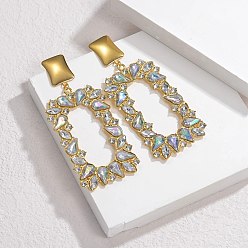 Прозрачный 304 из нержавеющей стали стекло качает серьги, со стразами, реальный 18 k позолоченный, прямоугольные, прозрачные, 83.5x35 мм