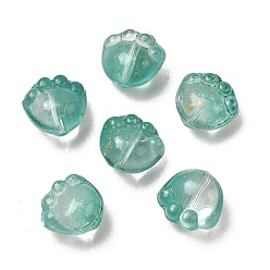 Морско-зеленый Прозрачные стеклянные бусины, отпечаток лапы, с блеском порошок, цвета морской волны, 12x13x8 мм, отверстие : 0.9 мм, 803 шт / 1000 г